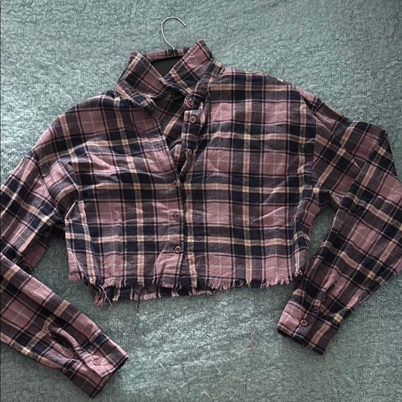 Forever 21 Tops - Forever 21 Plaid Cropped Shirt - Pink and Blue